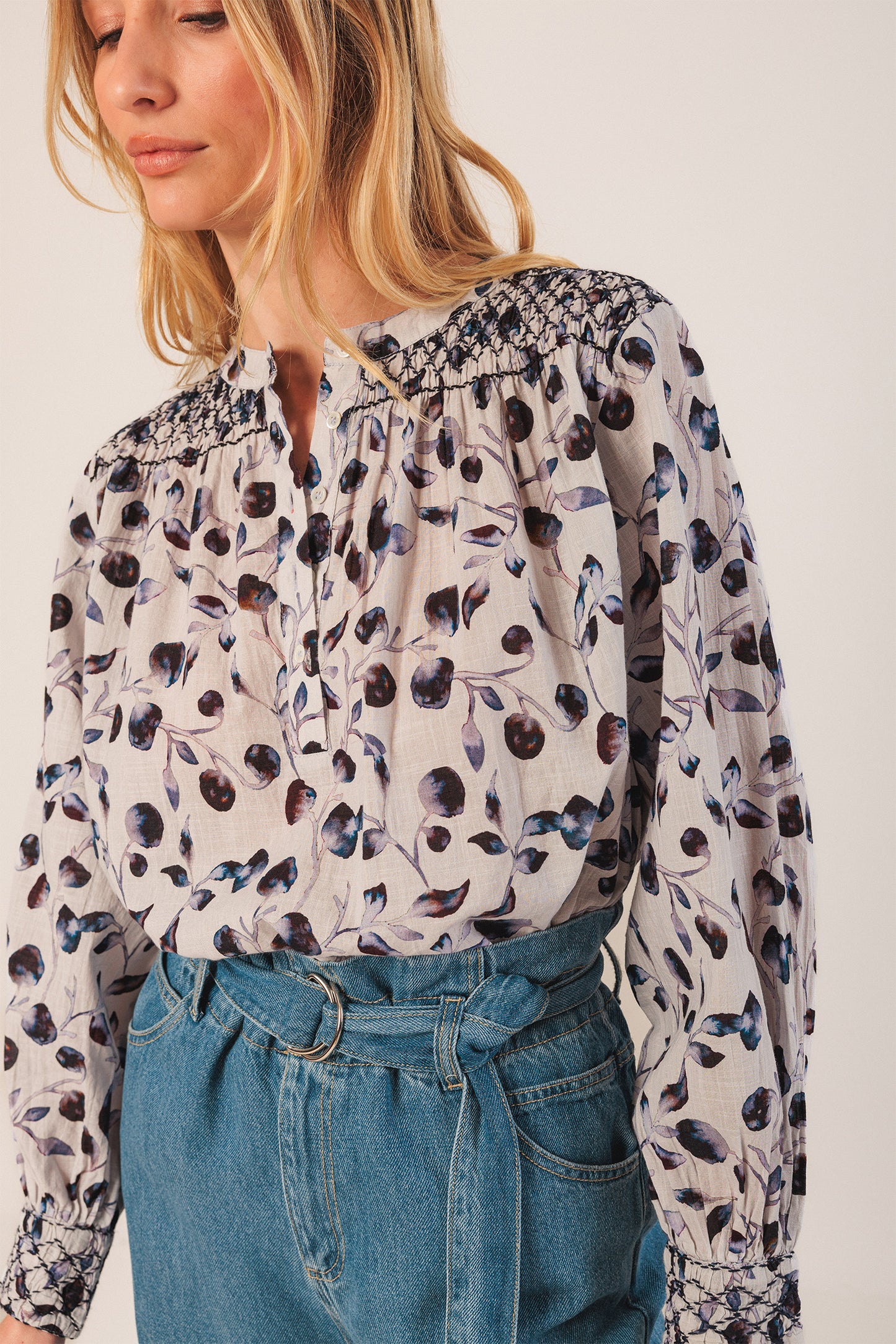SMOCK-DETAIL BLOUSE