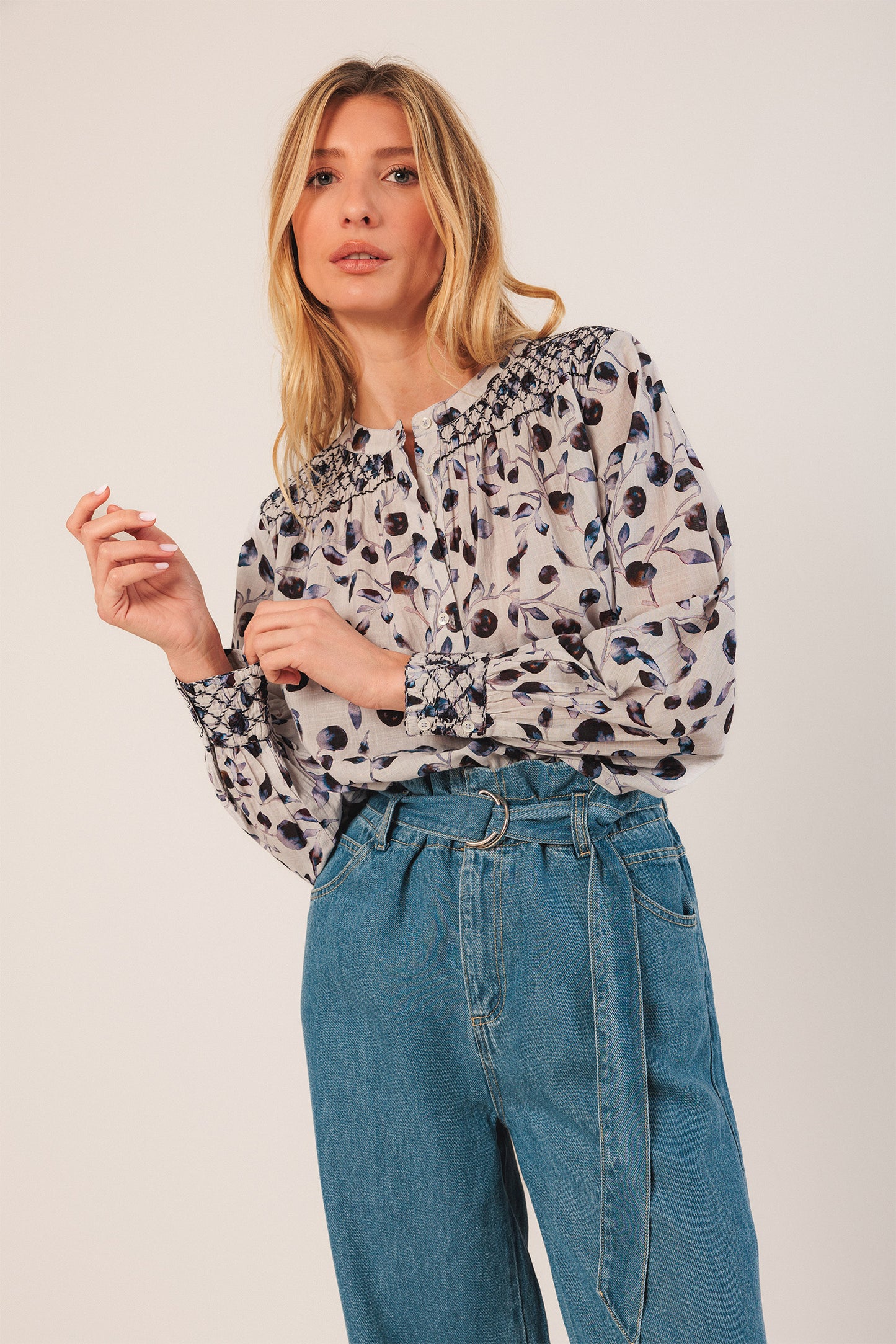SMOCK-DETAIL BLOUSE