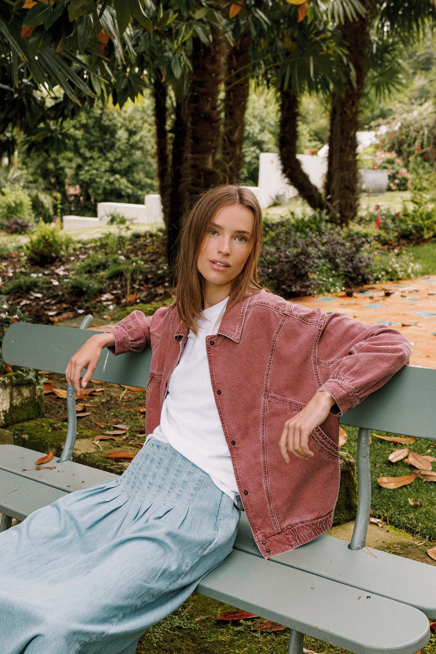 PLEATED DENIM SKIRT