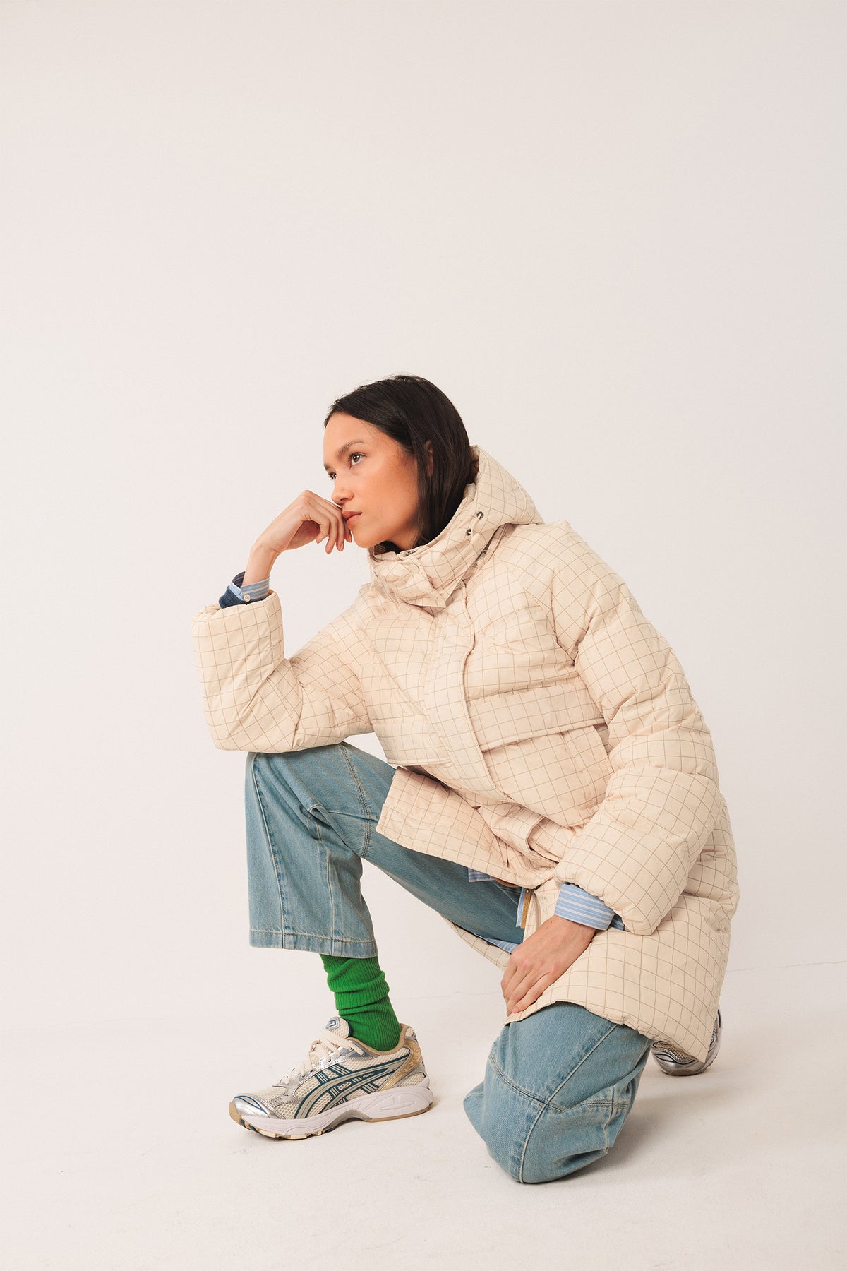 DOWN-FILLED CHECKED PUFFER