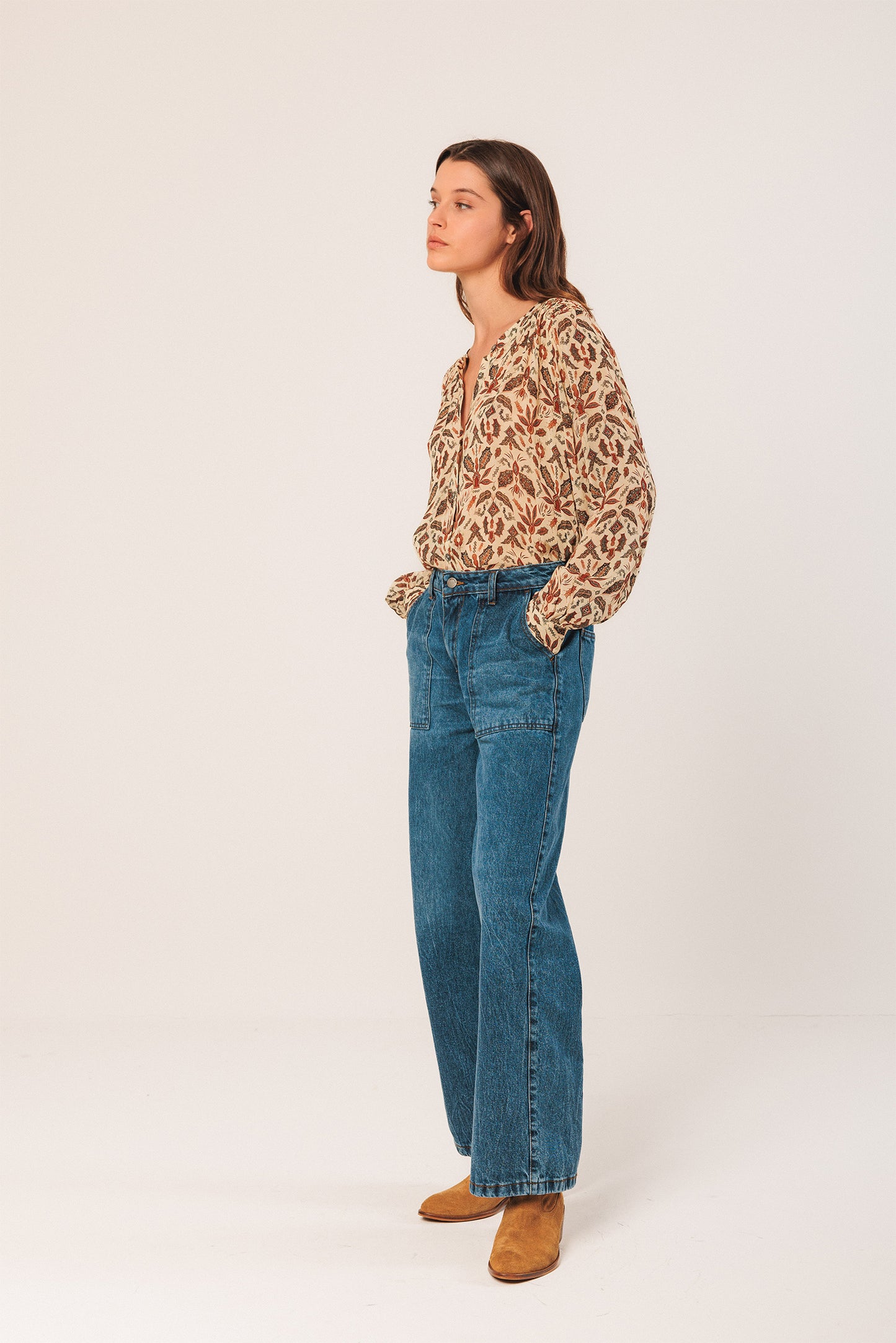 SMOCK-DETAIL SHIRT