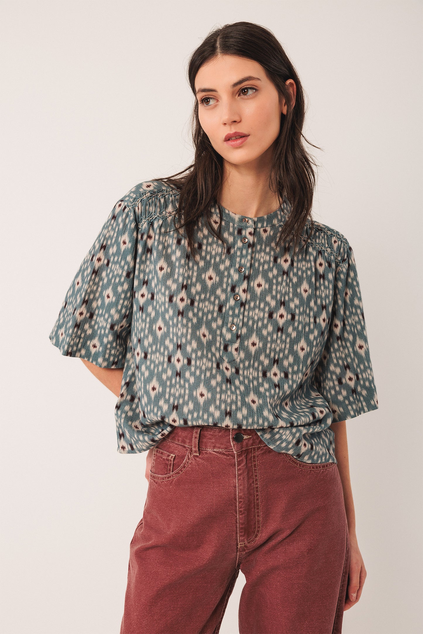 SMOCK-DETAIL BLOUSE