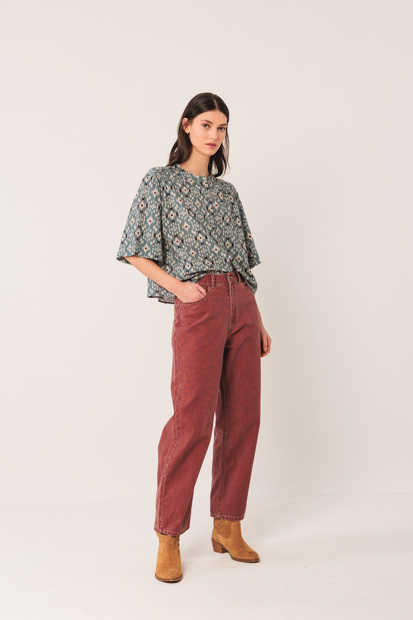 SMOCK-DETAIL BLOUSE