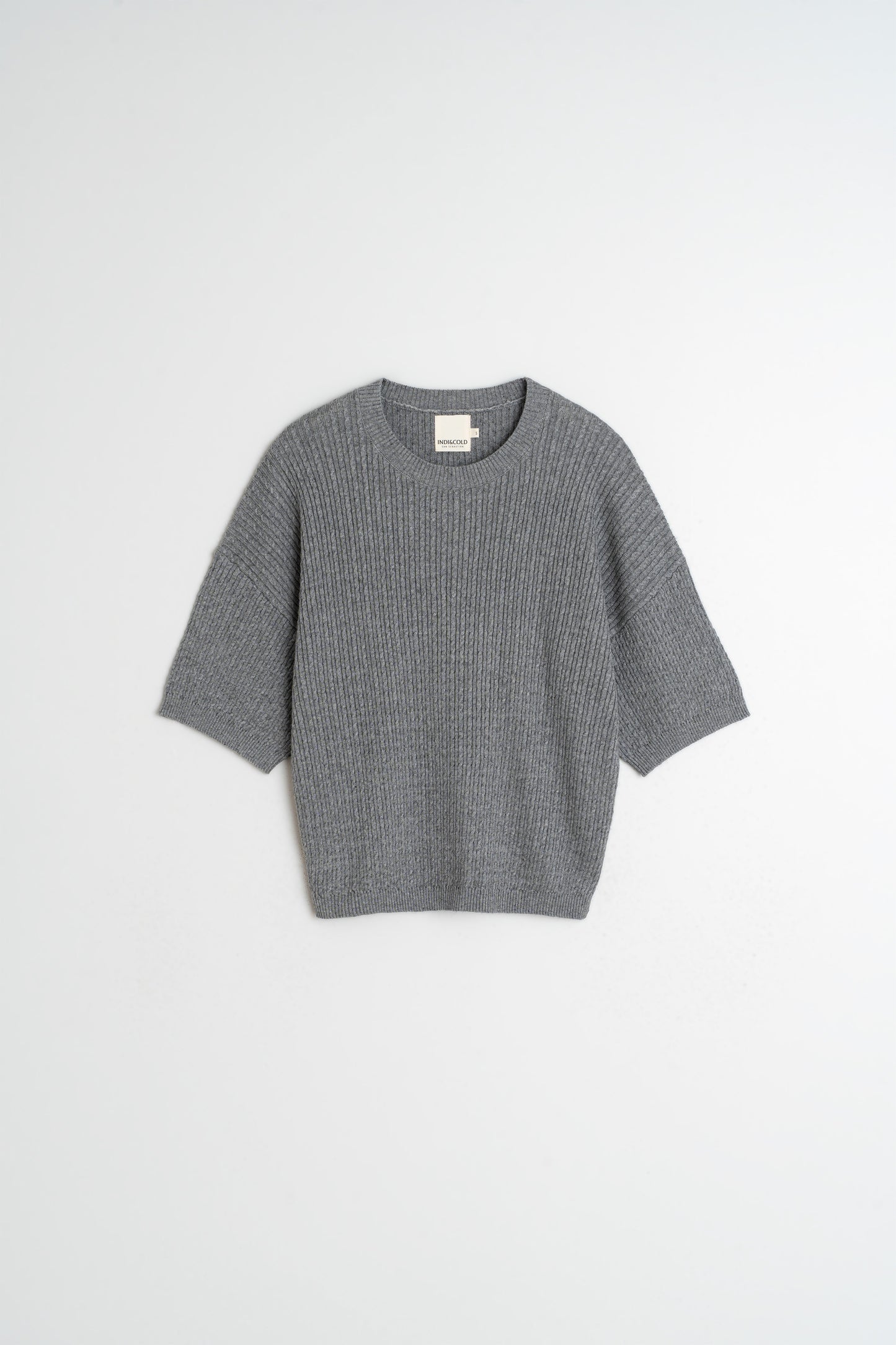 SHORT-SLEEVE CABLE-KNIT SWEATER