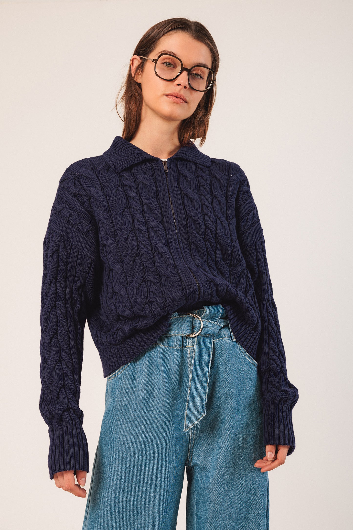 COTTON CABLE-KNIT JACKET