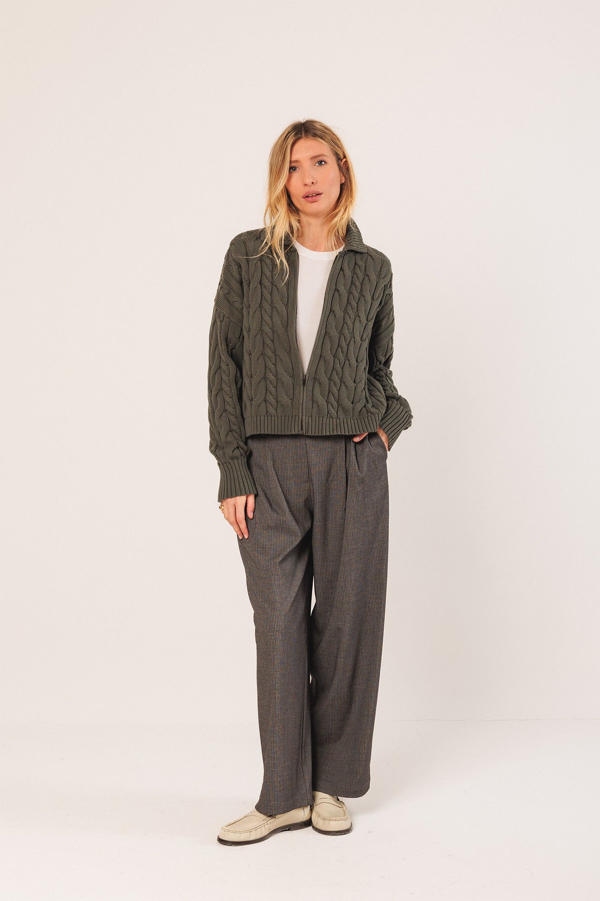 COTTON CABLE-KNIT JACKET