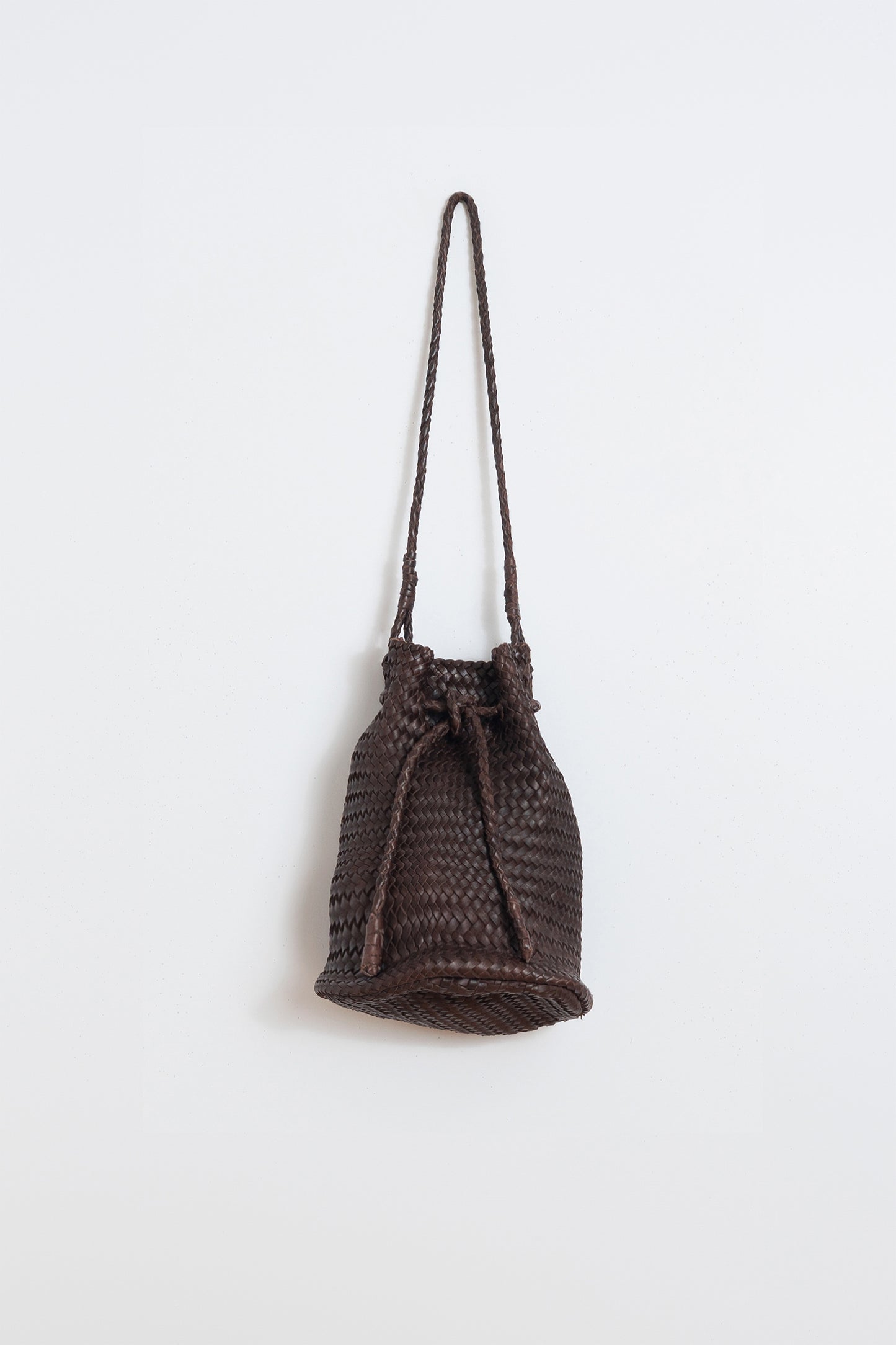 BRAIDED-LEATHER BUCKET BAG