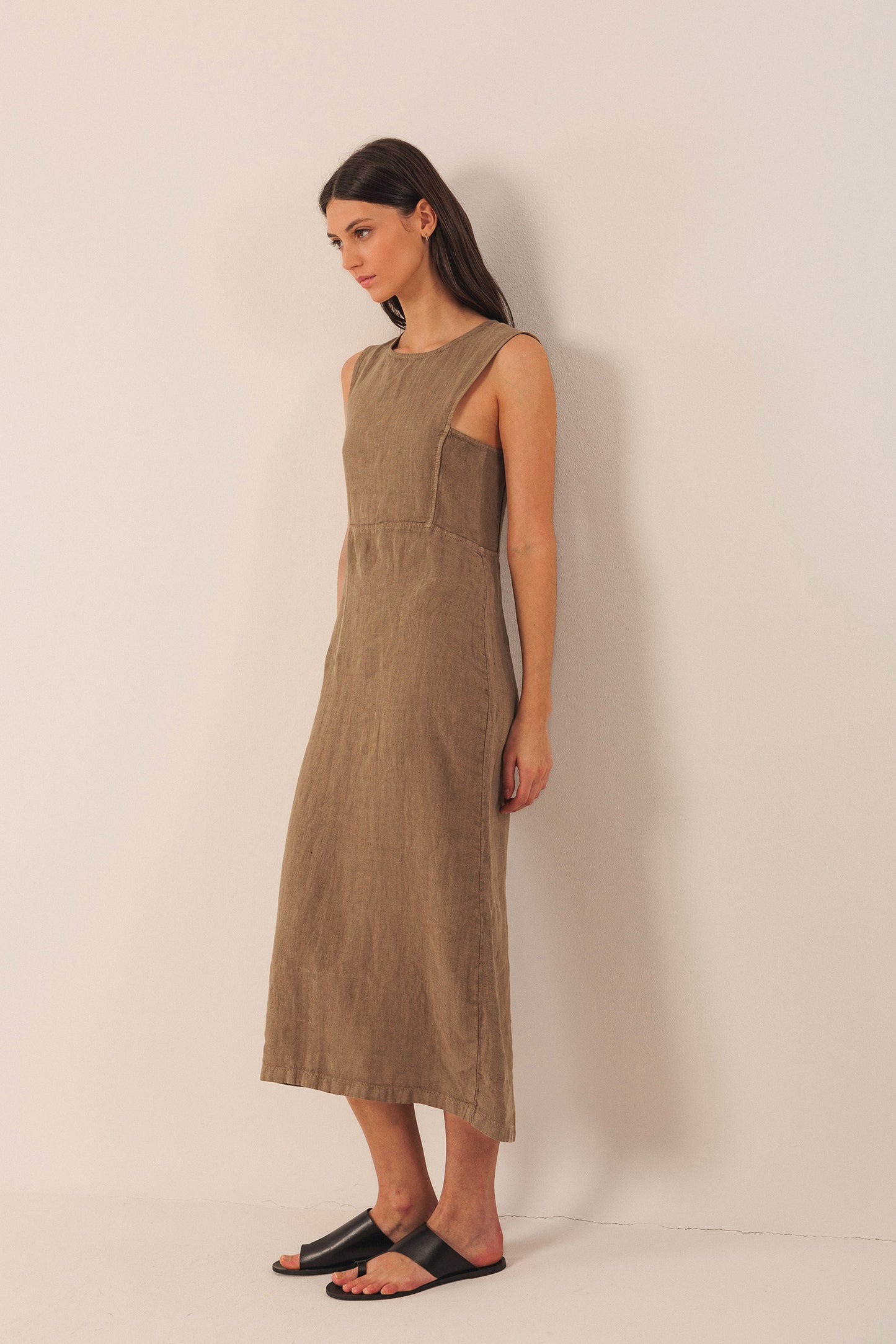 LINEN MIDI DRESS