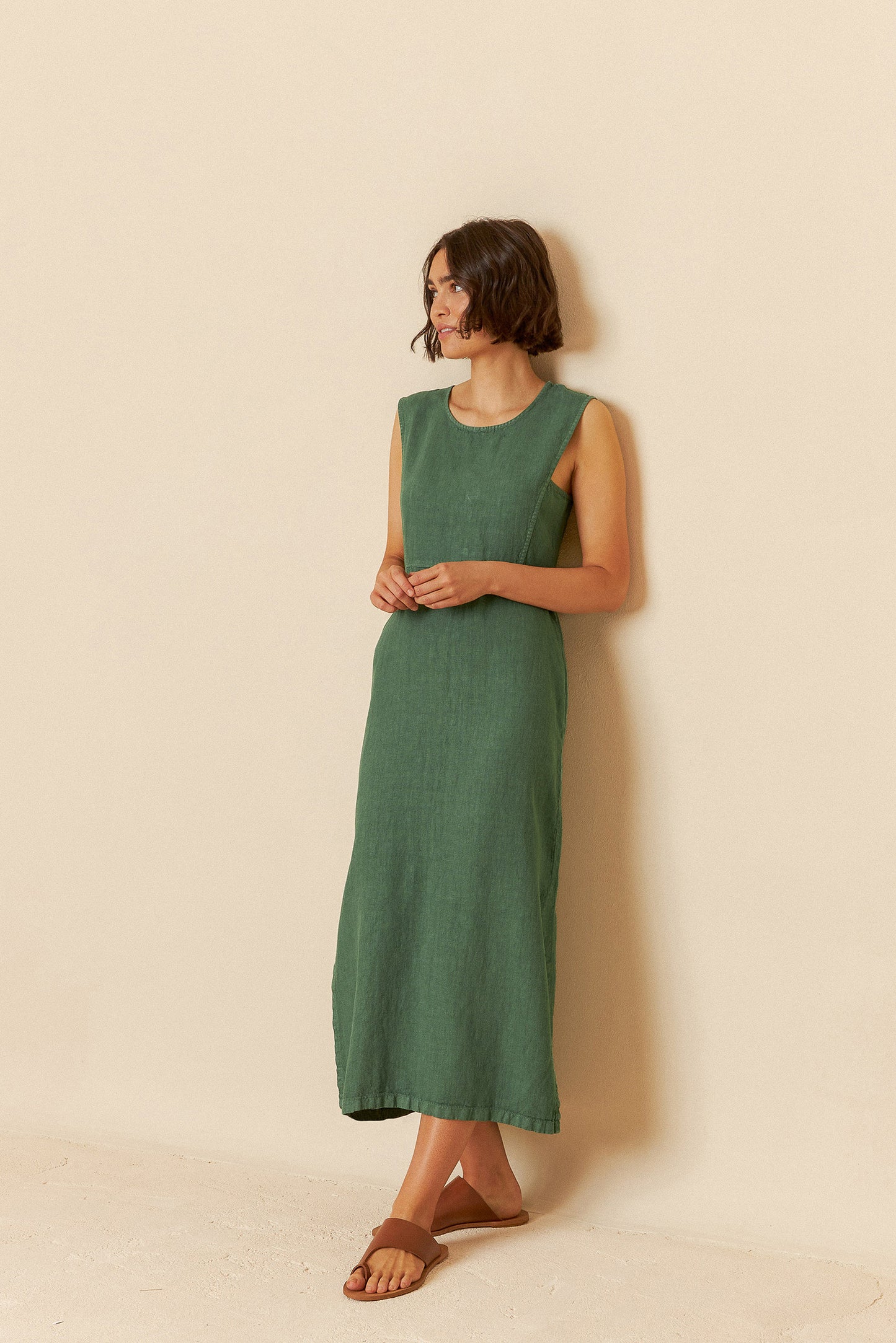 LINEN MIDI DRESS