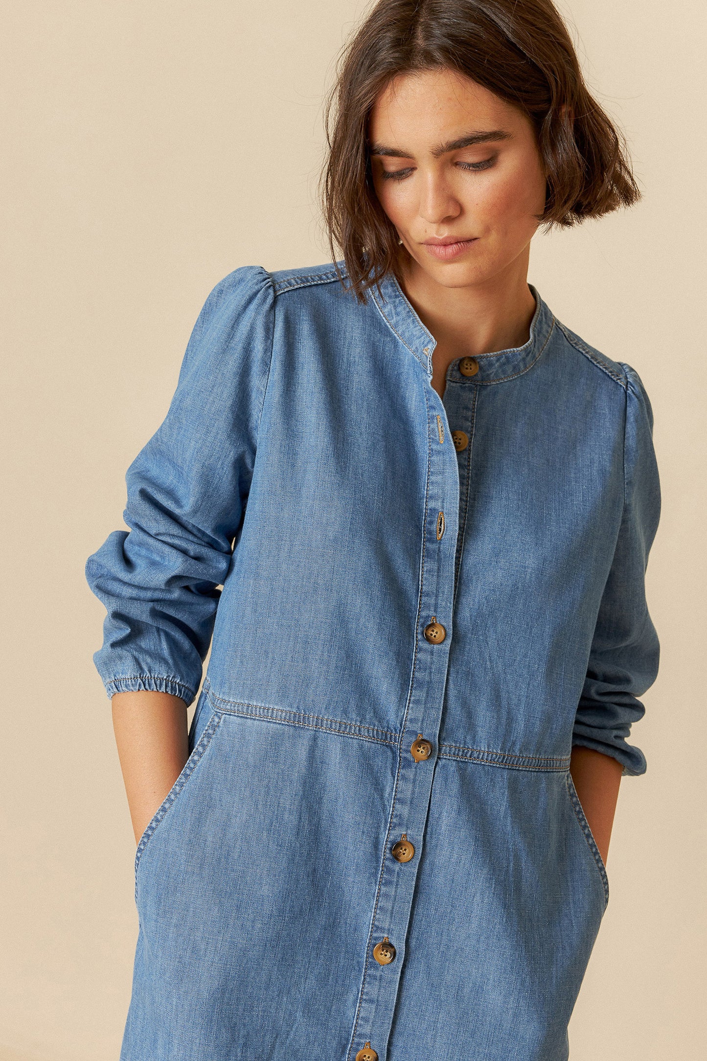 WASHED-EFFECT DENIM DRESS