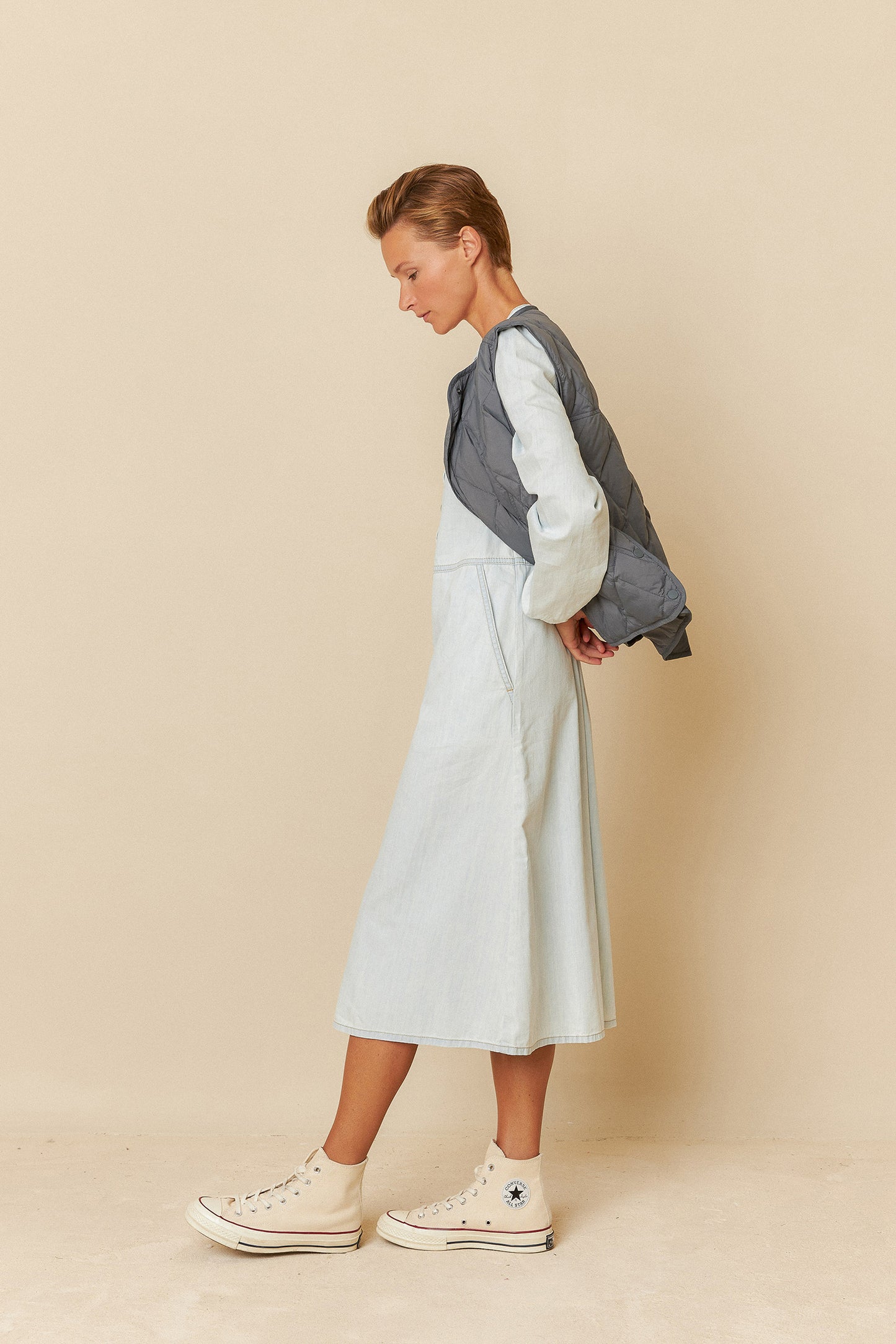WASHED-EFFECT DENIM DRESS