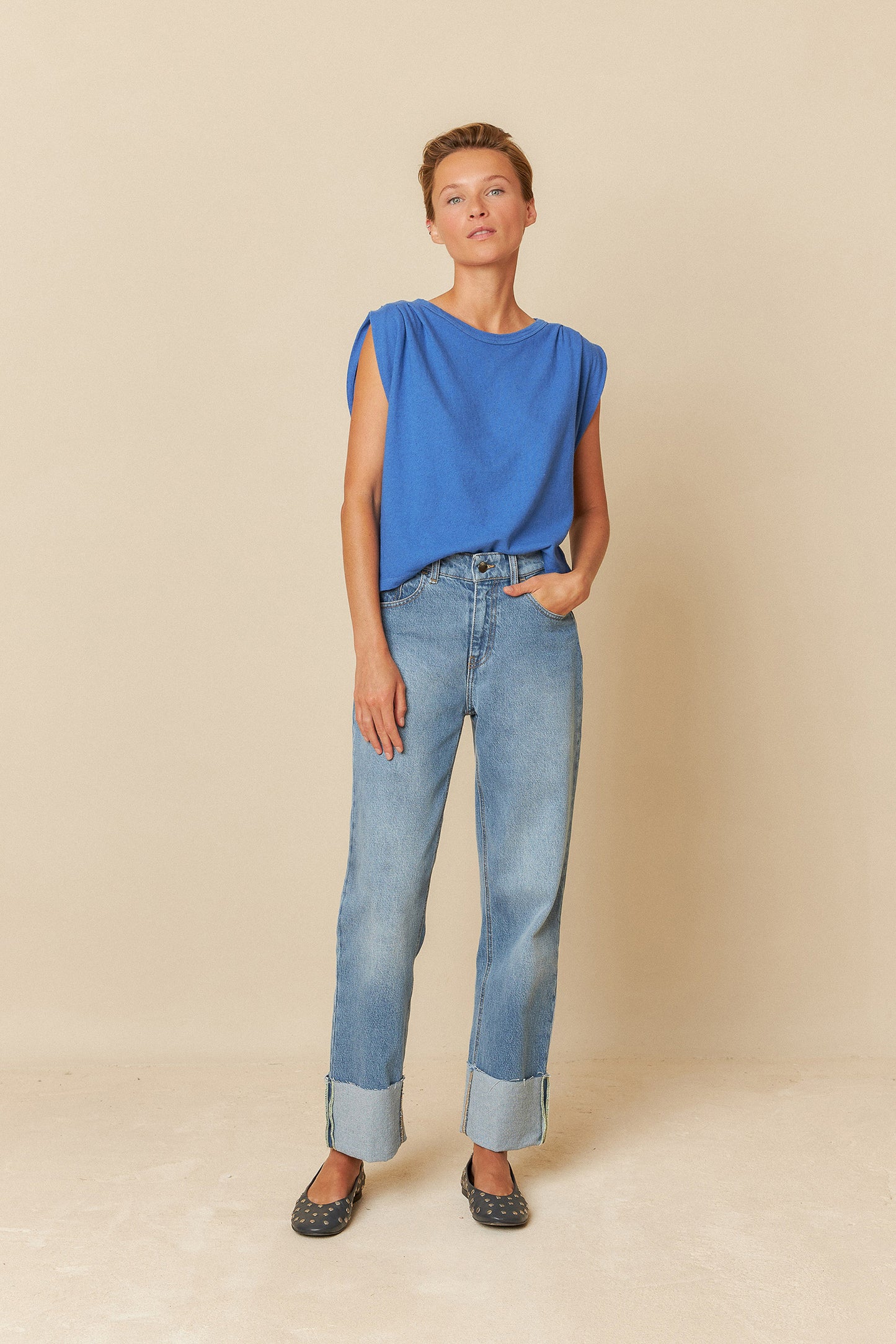 PLEATED MELANGE T-SHIRT