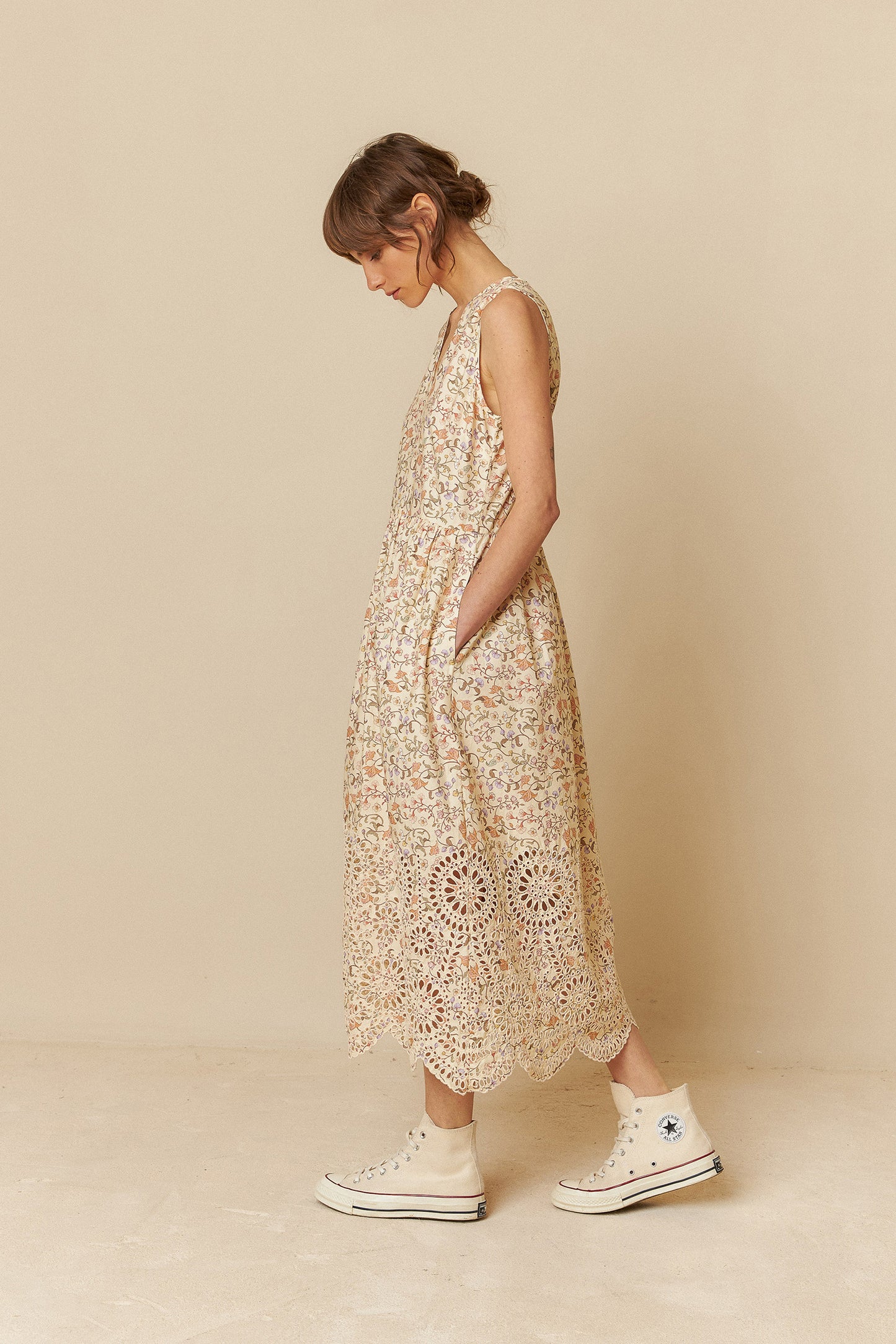 EMBROIDERED POPLIN DRESS
