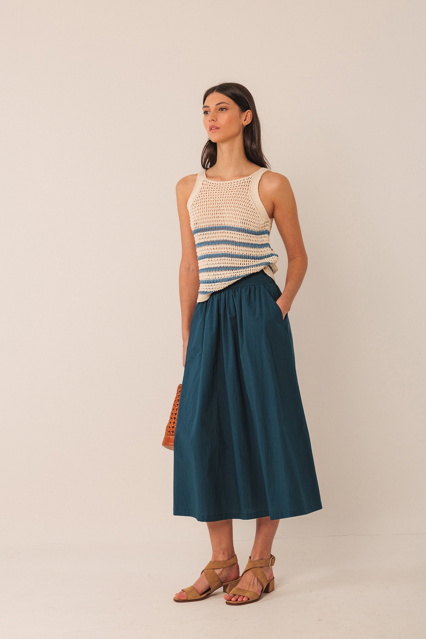 POPLIN MIDI SKIRT