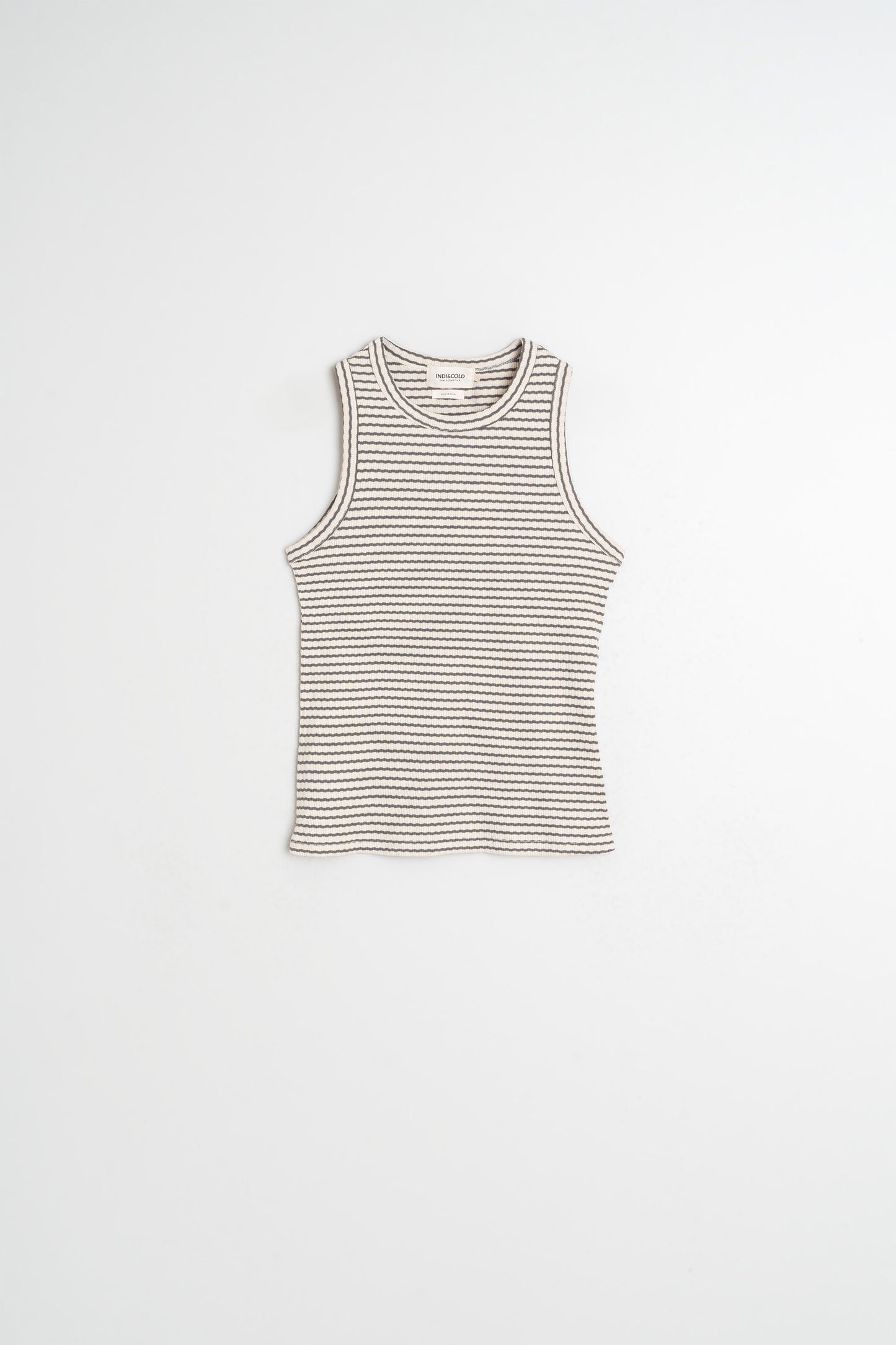 STRIPED RIBBED HALTER TEE