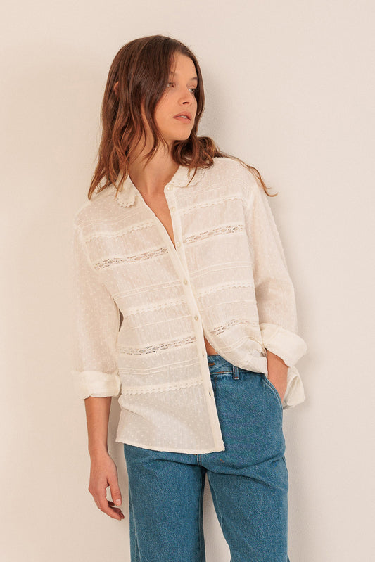 [CL] SWISS DOT AND LACE SHIRT