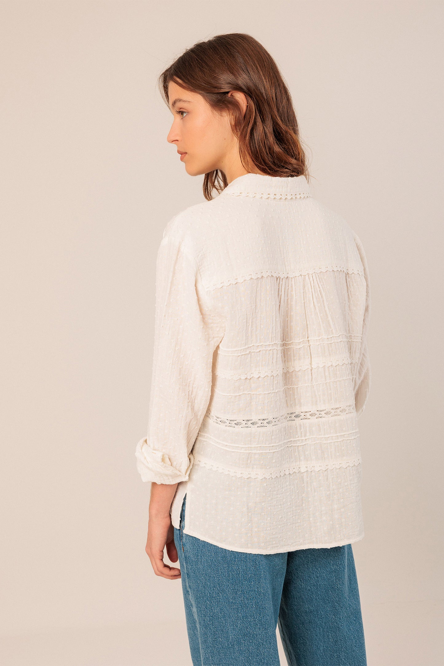 [CL] SWISS DOT AND LACE SHIRT