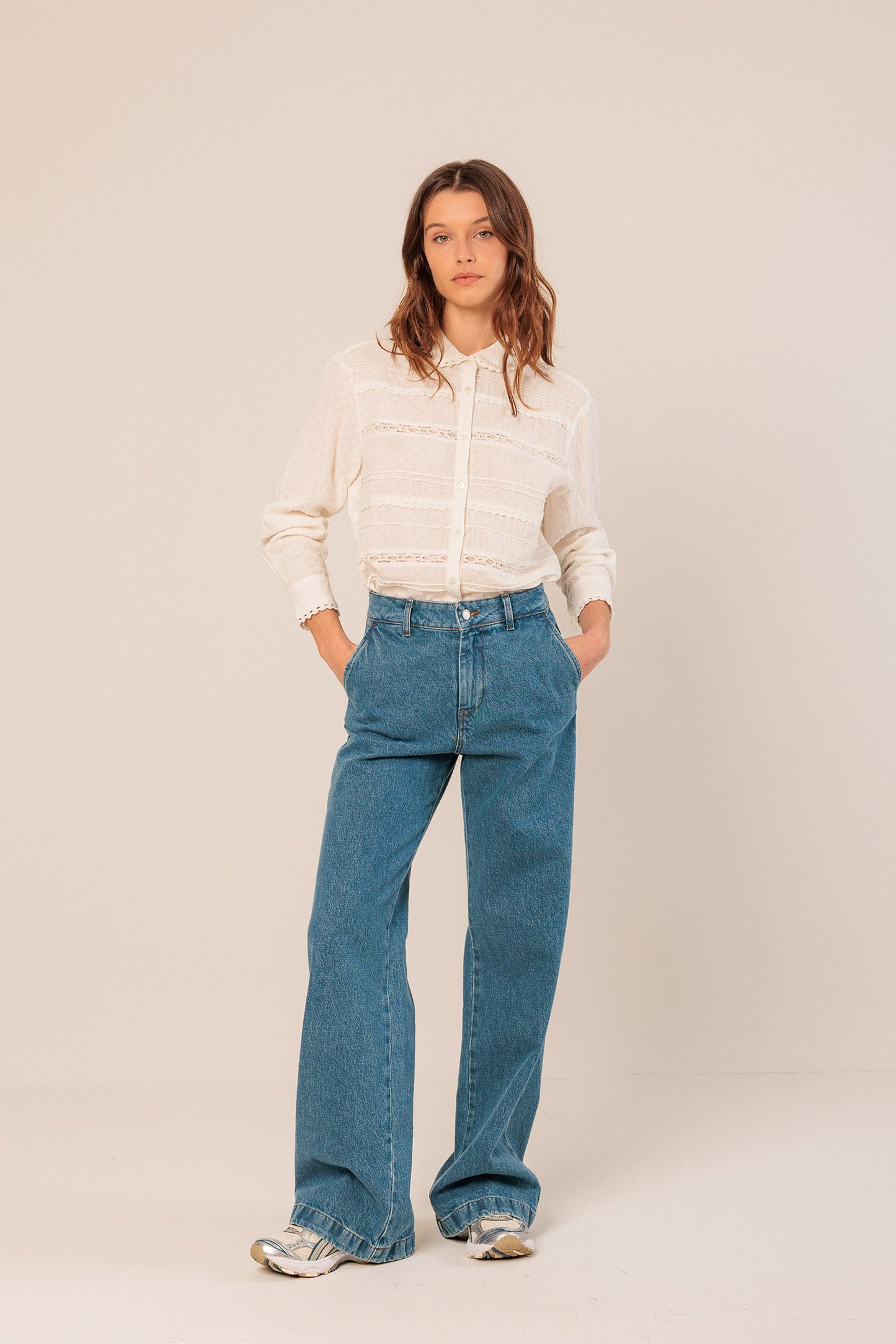 [CL] SWISS DOT AND LACE SHIRT
