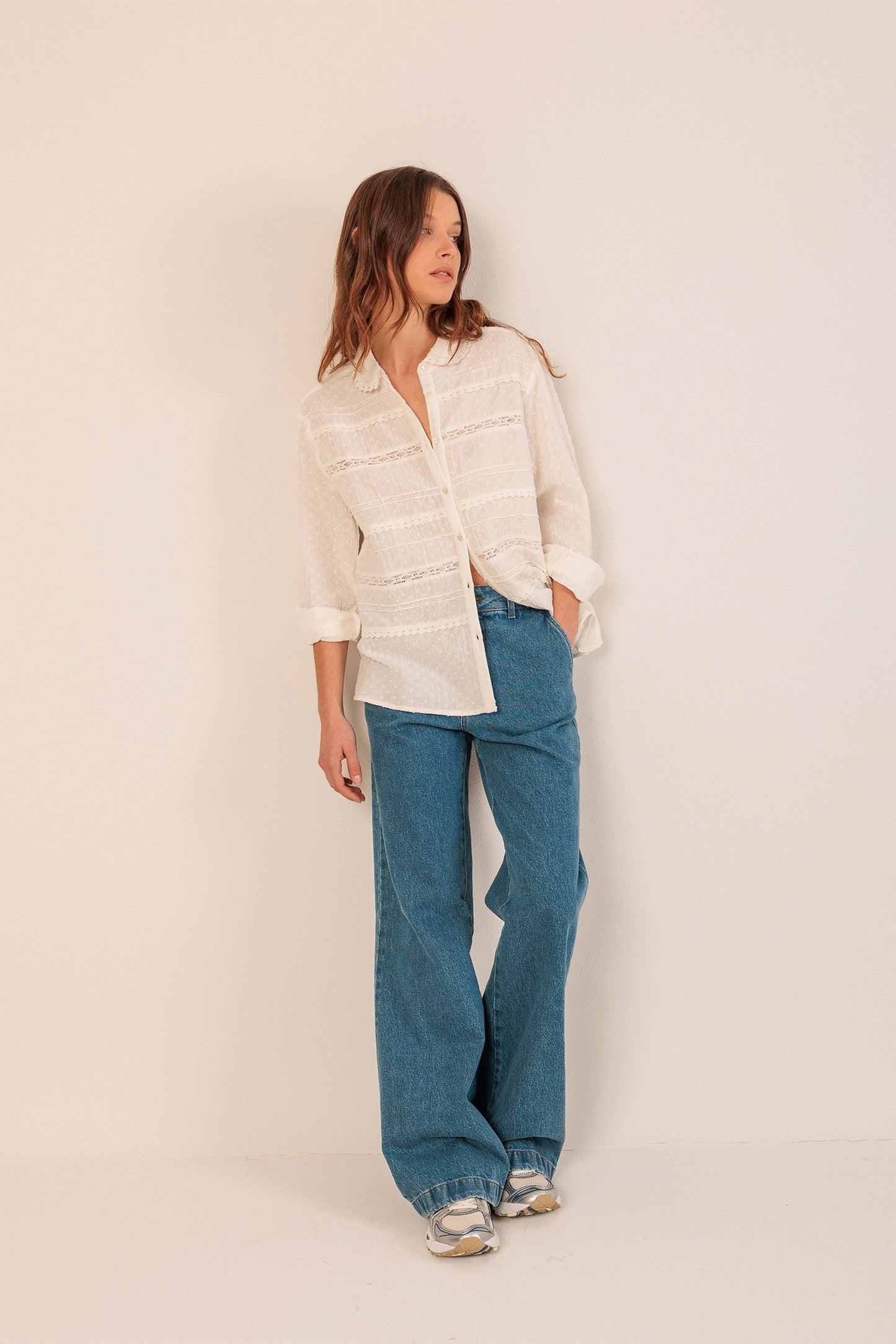 [CL] SWISS DOT AND LACE SHIRT