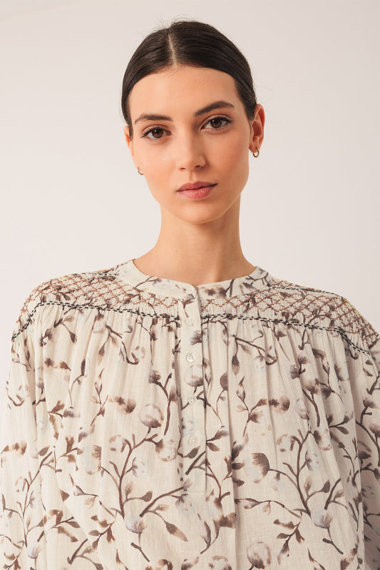 SMOCK-DETAIL BLOUSE