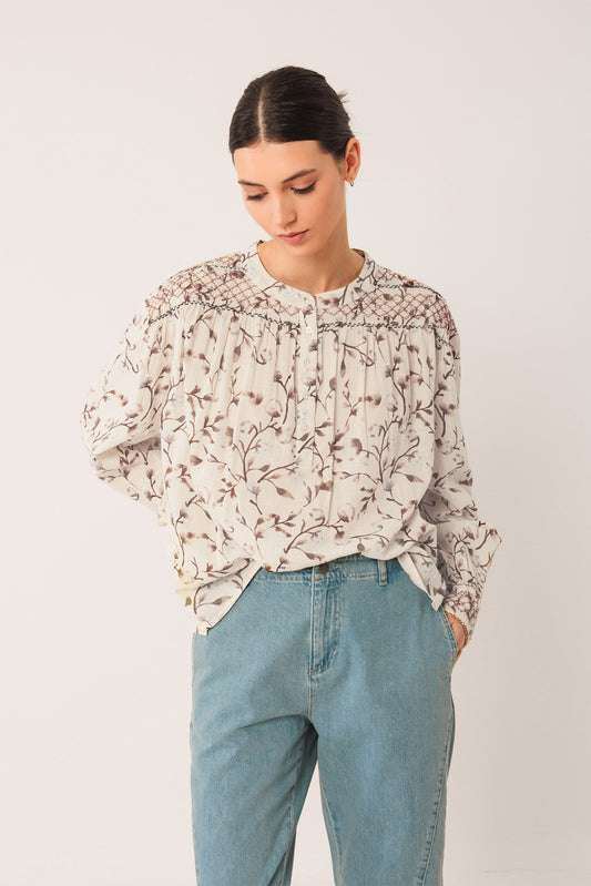 SMOCK-DETAIL BLOUSE