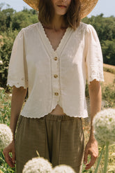 [CL] EMBROIDERED V-NECK BLOUSE