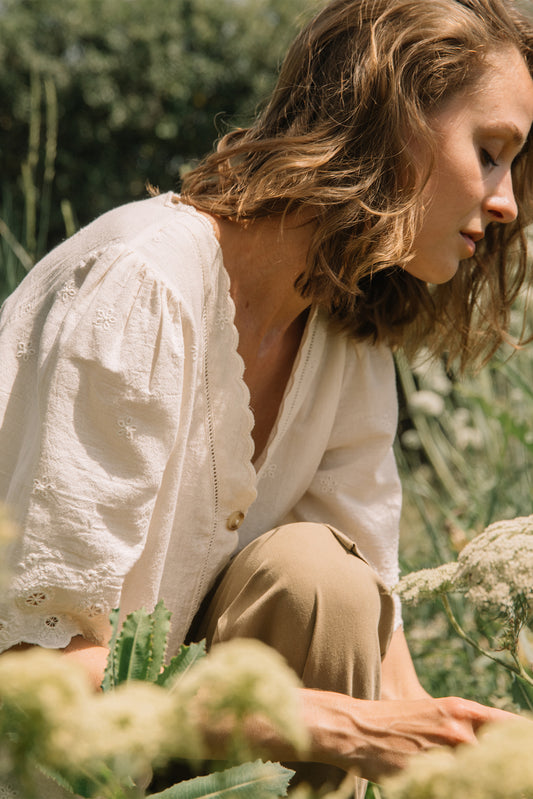 EMBROIDERED V-NECK BLOUSE