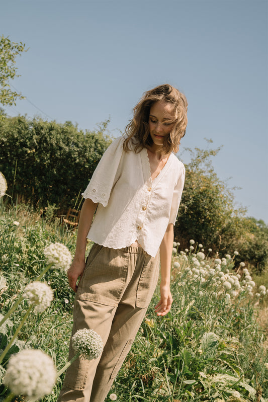 EMBROIDERED V-NECK BLOUSE