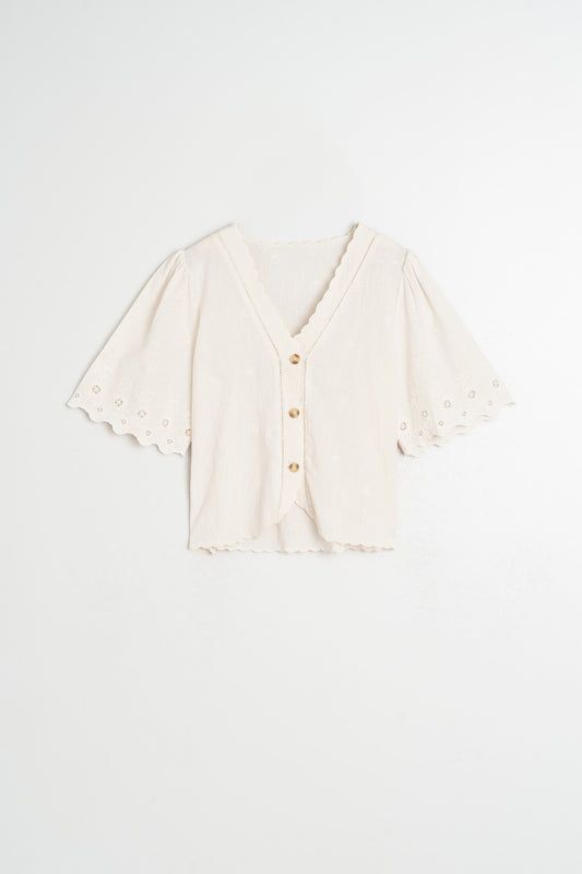 EMBROIDERED V-NECK BLOUSE