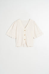 [CL] EMBROIDERED V-NECK BLOUSE