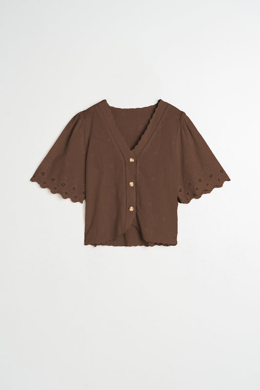 EMBROIDERED V-NECK BLOUSE