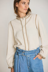 CORDUROY RUFFLED COLLAR BLOUSE