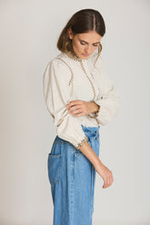 CORDUROY RUFFLED COLLAR BLOUSE