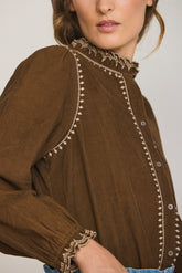 CORDUROY RUFFLED COLLAR BLOUSE