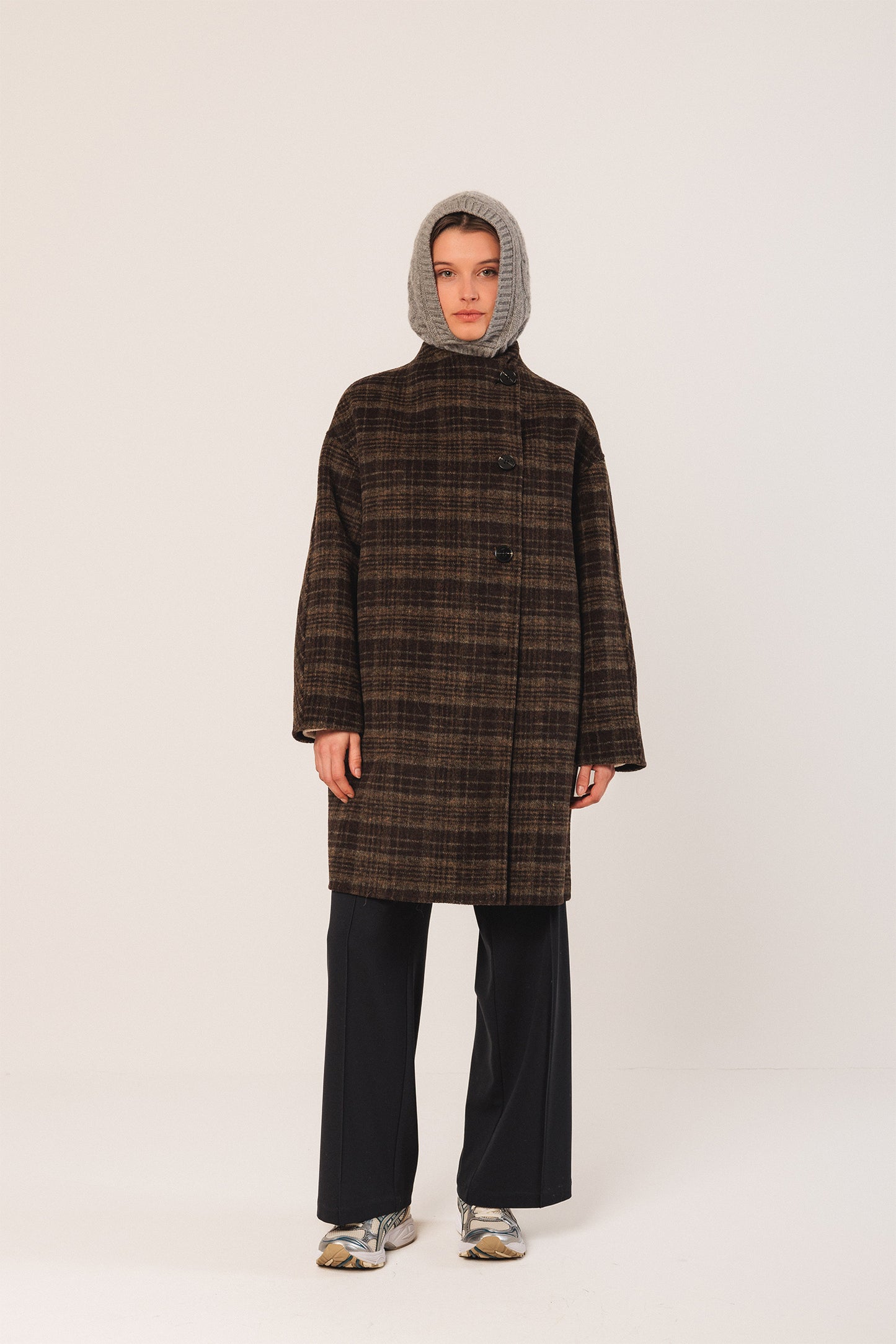 ASYMMETRIC PLAID COAT