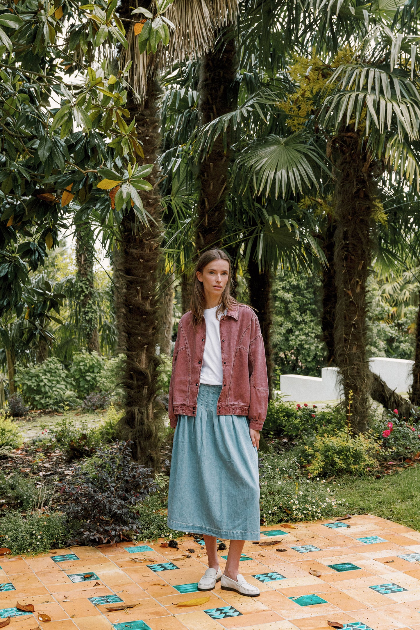 PLEATED DENIM SKIRT