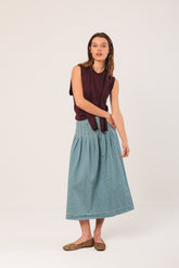 PLEATED DENIM SKIRT