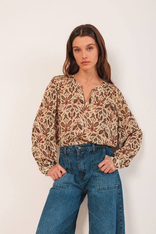 SMOCK-DETAIL SHIRT