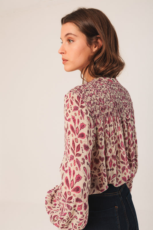 SMOCK-DETAIL SHIRT