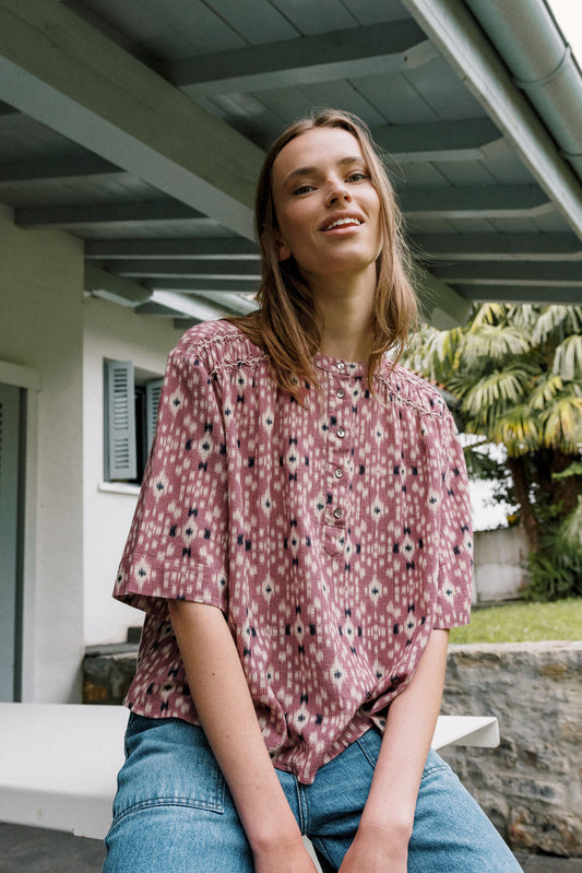 SMOCK-DETAIL BLOUSE
