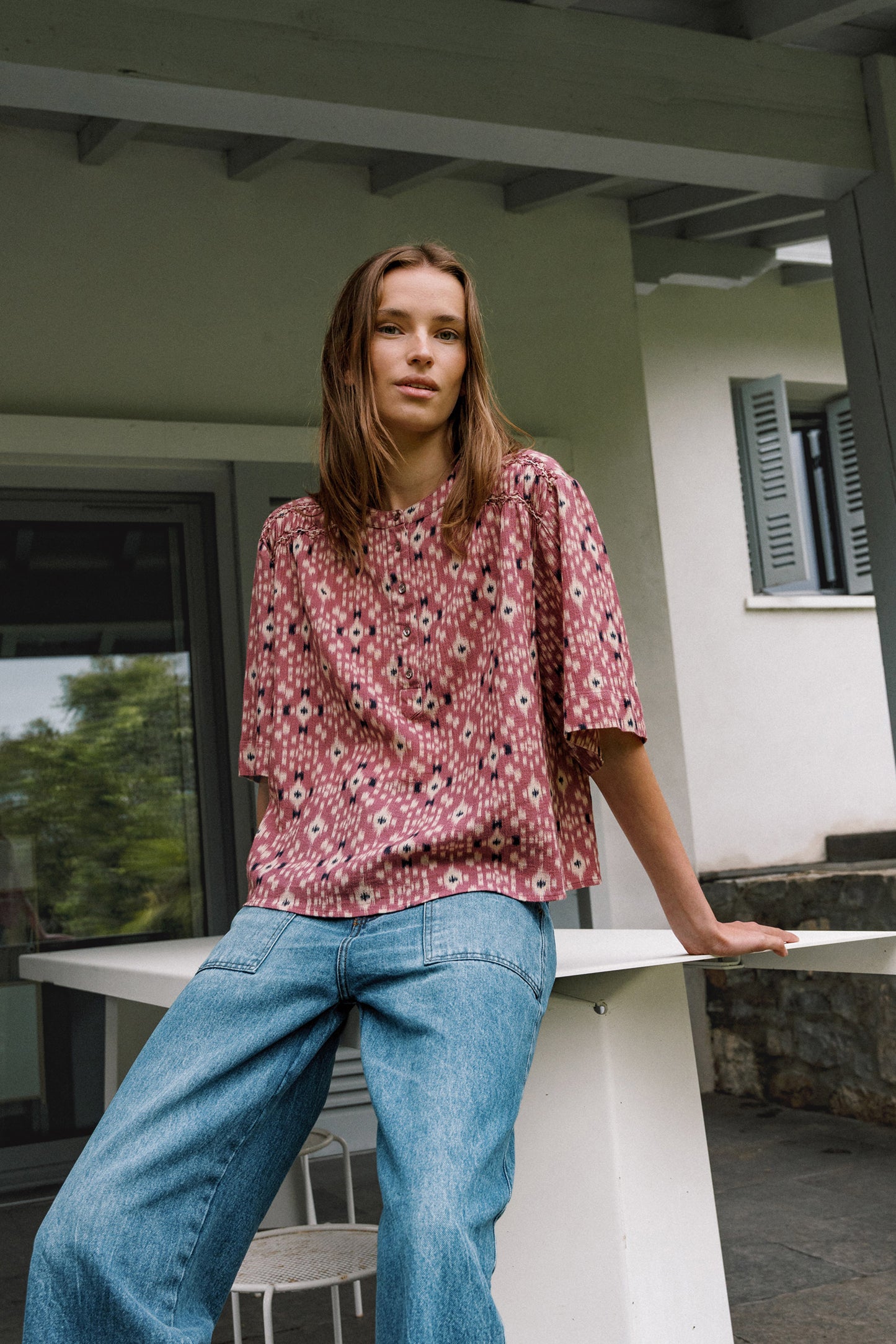 [CL] SMOCK-DETAIL BLOUSE