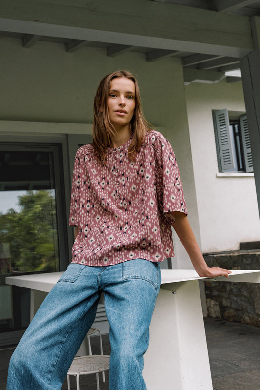 SMOCK-DETAIL BLOUSE