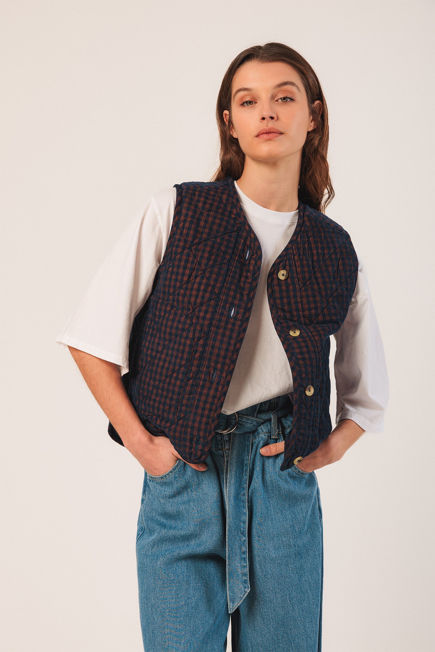 VICHY QUILTED MICRO-CORDUROY VEST