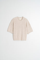 SHORT-SLEEVE CABLE-KNIT SWEATER