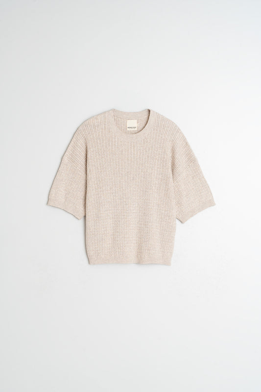 SHORT-SLEEVE CABLE-KNIT SWEATER