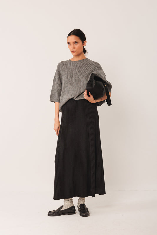 SHORT-SLEEVE CABLE-KNIT SWEATER