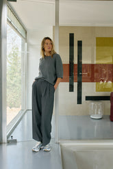 SHORT-SLEEVE CABLE-KNIT SWEATER