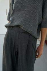 SHORT-SLEEVE CABLE-KNIT SWEATER