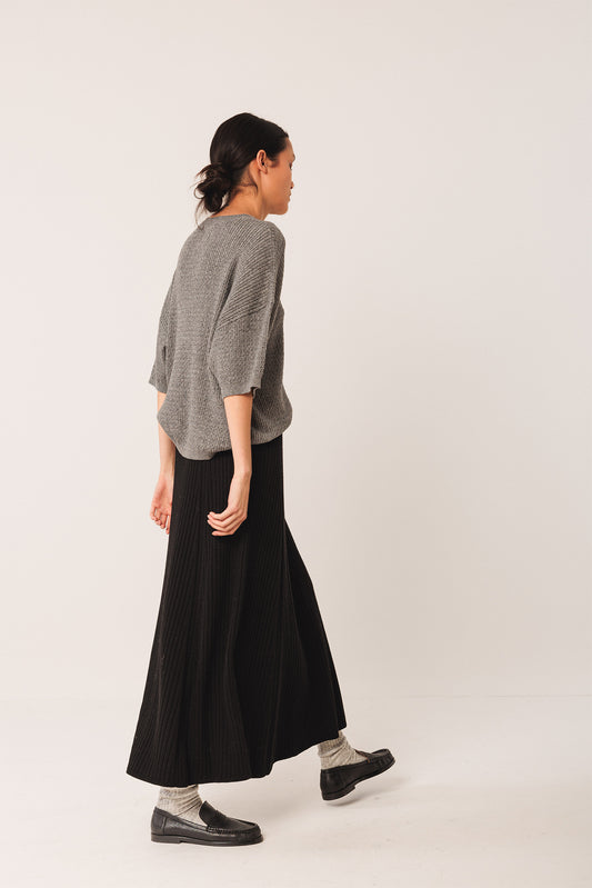SHORT-SLEEVE CABLE-KNIT SWEATER