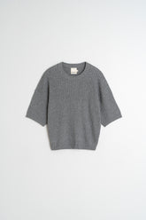 SHORT-SLEEVE CABLE-KNIT SWEATER